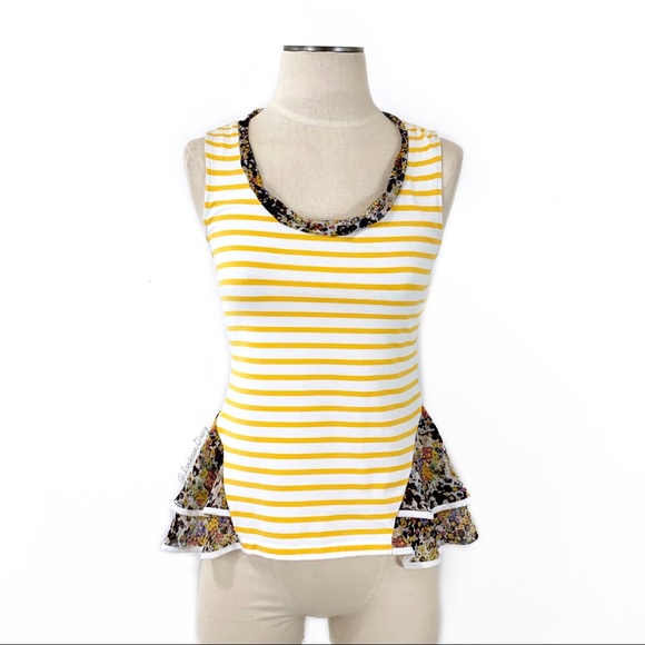 Anthropologie- Postmark Yellow Stripe Mix Top XS - Picture 1 of 7